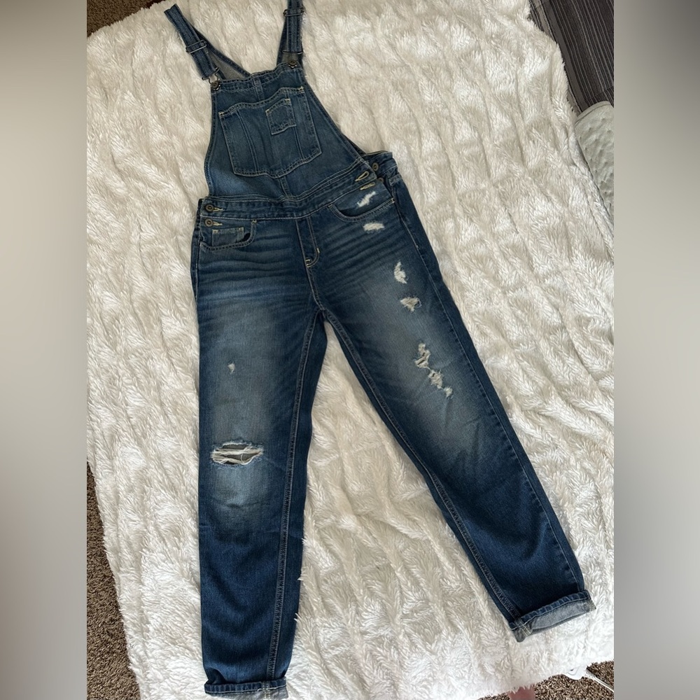 Hollister crop distressed overalls